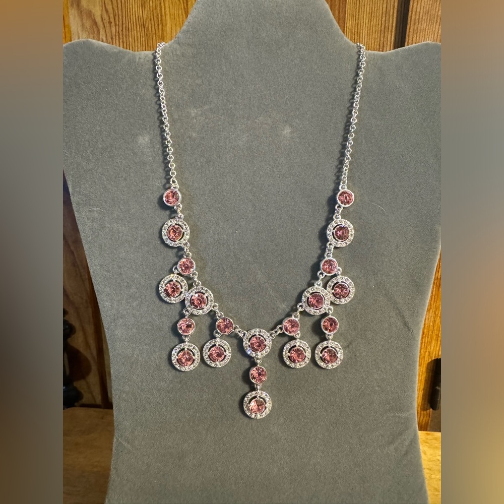 Monet Silver Tone Rhinestone Statement Necklace - image 1